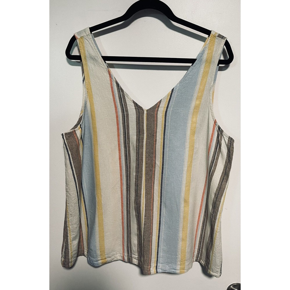 Time and Tru Striped Linen Blend Tank Top Size L (12-14) Multicolored Sleeveless